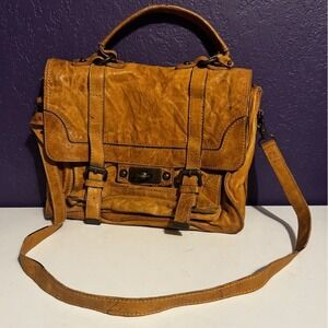 FRYE Cameron Satchel Distressed Cognac Leather Messenger Crossbody Bag Vintage